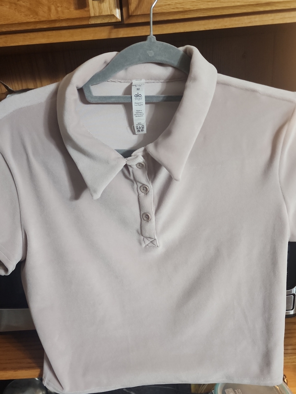 ALO Yoga Pale Blush Velour Button-Front Polo Top & Pants